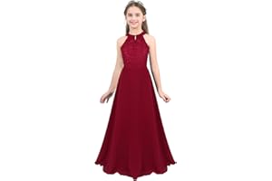 Freebily Robes Filles Demoiselle d'honneur Cérémonie Dentelle Fille Longue Robe Mariage Soirée Communion Fête Anniversaire Baptême Princesse Robe Fille Cadeau 2-16 Ans