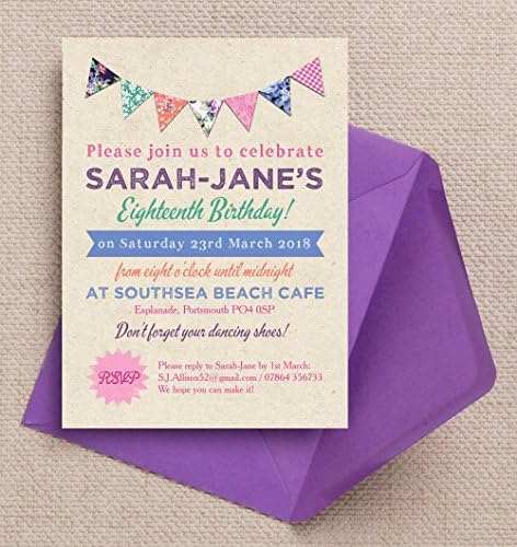 Personalised Rustic Bunting Birthday Invitations with Envelopes (Pack of 10)