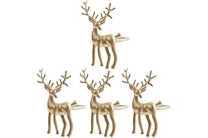 Amosfun Wedding Table Decor 4pcs Christmas Reindeer Napkin Rings Serviette Rings Napkin Holders Xmas Holiday Dinner Table Decorations Golden Elk Decor