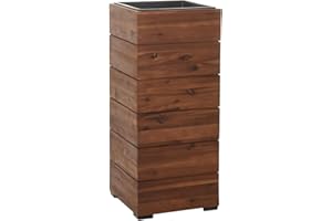 ‎VIVANNO VIVANNO Pflanzkübel Blumenkübel Säule Holz Block Braun mit Einsatz - 32x32x75
