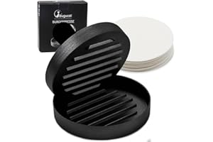 Bugucat Burgerpresse mit 50 Blatt Backpapier, Hamburgerpresse Set für Burger Patties aus Aluguss für leckere Hamburger BBQ mit Antihaftbeschichtung Frikadellen Grillzubehör Durchmesser Φ11cm