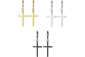 Ryaupy 3 Paar Edelstahl Kreuz Ohrringe - Creolen Ohrringe mit Kreuz Anhänger für Damen und Herren - Kreuzschmuck Geschenkset in Gold, Silber und Schwarz
