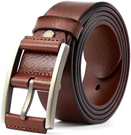 3ZHIYI Mens 100% Full Grain Leather Belt 34MM Casual Style Pin Buckle Jeans