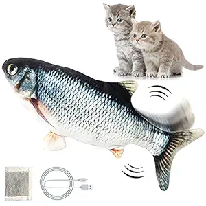 Bihuo Electric Moving Fish Cat Toy, Rechargeable Realistic Flopping Fish with Catnip, Interactive Cat Toys Plush Simulation Wagging Fish Kick Supplies Motion Kitten Toy (Black)