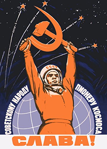 World of Art - Poster di propaganda sovietica per viaggi nello spazio, motivo vintage con scritta in russo, riproduzione del 1959 con Valentin Viktorov, formato A3, carta lucida da 250 g/mq