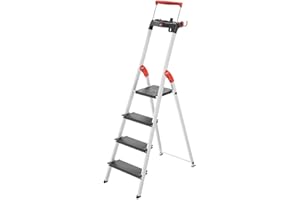 Hailo Escalera de Seguridad de Aluminio L100 Topline con Carcasa multifunción, Barra de Seguridad y Bloqueo de Plataforma Que Ofrece Seguridad en Formato XXL: 130 mm de Profundidad Extra