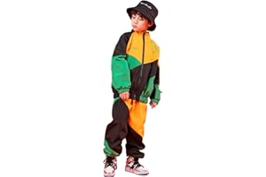 LOLANTA 2 Pezzi Vestiti Hip Hop Bambini, Unisex Abiti Blocchi di Colore Casual, Set di Giacche e Pantaloni