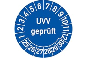 ROSENBAUM OFFSETDRUCK UVV Geprüft Prüfplakette, 100 Stück, in verschiedenen Farben und Größen, Prüfetikett Prüfsiegel Plakette (30 mm Ø, Blau)