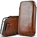 Price comparison product image Aventus (Brown) Samsung Galaxy A3 (2017) Case High Quality Pouch Sleeve Faux Leather Case Cover with Pull Tab Cord Slip In