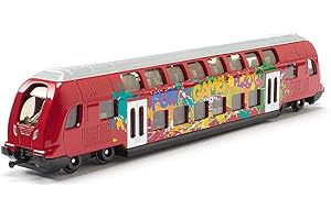Siku 1791, Doppelstock-Zug, 1:87, Metall/Kunststoff, Graffiti-Optik, Kompatibel mit anderen Siku Spielzeugen, Rot