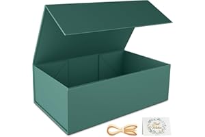 EASCITY 1 Pack Gift Boxes, 30 x 15 x 10 cm Gift Boxes for Presents with Lids Magnetic Closure Rectangle Collapsible for Groomsman Proposal Box, Wedding, Christmas, Halloween, Birthday Gift (Green)