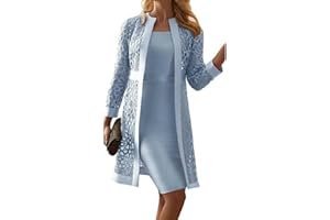 GOOLECRIMP Mujeres Elegante Dos Piezas Traje de Trabajo Conjunto Vestido Sin Mangas Liso y Encaje Hollow out Cardigan Conjunto de Vestido de Fiesta de Novia