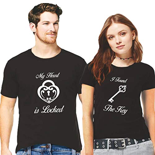 Hangout HubHH119 Couples Tshirt for Couple | Lock and Key Printed T-Shirts for Men & Women | (Set of 2 Cotton)