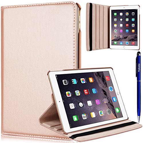 Price comparison product image Yokata iPad Air 2(iPad 6) Rose Gold PU Leather Multi-Function Smart Case with 360° Rotating and Flip Stand Cover Full Protection Skin for iPad Air 2(iPad 6) + 1 X Capacitive Pen