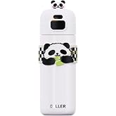Vagonlife Diller 480ml Sevimli Hayvanlar S&uuml;sl&uuml; Pipetli/Pipetsiz El Askılı Paslanmaz &Ccedil;elik Termos (Panda)