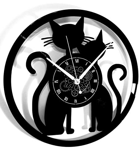 Instant Karma Clocks Horloge Murale en Vinyle idée Cadeau Vintage Faite Main Couple Chats Chats