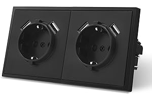 MVAVA Toma de corriente Schuko Norma UE Toma de corriente empotrada de 2 compartimentos Fácil instalación Tomas de corriente de 80mm*150mm Requiere 3 cables Negro