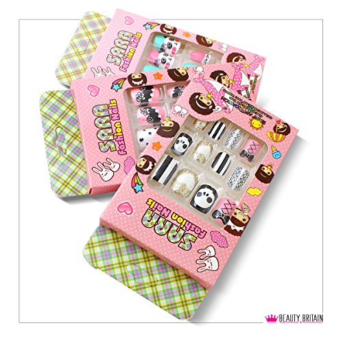 12 Sets Falsche Nägel für Kinder Pre-Glued einzeln verpackt viele Designs Farben - 5