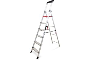 KELI FRANCE Keli - Escalera Plegable, Escalera, Caminante, Aluminio Resistente, Calidad Profesional, asa de Transporte, Soporte para Herramientas ABS Desplegable... (6 Pasos)