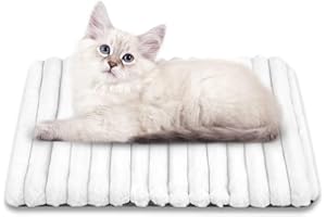 NWK Fluffy Self Warming Cat Mat, Heated Cat Blanket, Thermal Dog Mat, Washable, Non-Slip Bottom for Sofa & Crate & Kennel & Car Seat (Creamy White, Small (48.5cm X 38cm X 1.8cm))