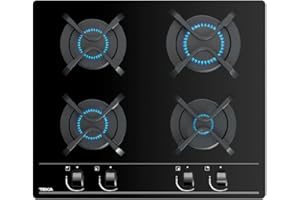 TEKA Placa de Gas 60 cm, 4 Quemadores, Autoencendido y Seguridad Termopar, Parrillas de Fundición, Modelo GBC 64000 KBN