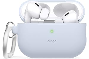 elago Etui kompatybilne z AirPods Pro 2 (2022), silikonowe etui z brelokiem do Apple AirPods Pro 2. generacji, widoczna przednia dioda LED, obsługuje bezprzewodowe ładowanie (jasnoniebieskie)