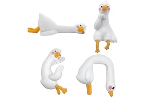 FrostyFlair Mini gåsfigur, minianka, figurer, set med 4 söta hartsgås, miniatyrfigurer för datordekoration, kontor och hem, s