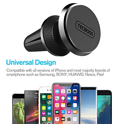 Tecboss Supporto Magnetico Auto Universale 360 Gradi di Rotazione Supporto Auto Smartphone per iPhone 8 Plus 8 7 6 6S 5 5S, iPod Touch, Samsung Galaxy, LG, Nexus, HTC, Huawei, Sony e GPS Dispositivi, Porta Telefono Universale