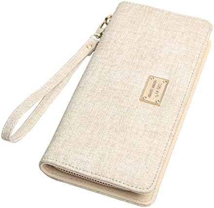 Card Wallet With Chain Cash Credit Card Coin Holder For Ladies (Beige)