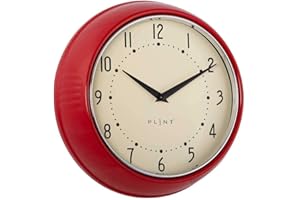 PLINT Retro Wall Clock Silent Non-Ticking Decorative Red Color Wall Clock, Retro Style Wall Decoration for Kitchen Living Room Home, Office, School, Easy to Read Large Numbers