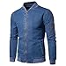 Produktbild Gewaschene Jeansjacke Herren, DoraMe Männer Herbst Winter Jeans Mantel Mode Feste Farbe Strickjacke Zipper Outwear Sweatshirt (Blau, M)