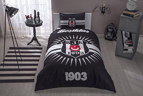 Fanartikel Besiktas Parlayan Logo Jugendbettwäsche Einzelbett Bettwäsche Bettdeckenbezug(160x220cm), Bettwäsche 100% Baumwolle mit Bettbezug, Spannbettlacke(100x200cm) und Kissenbezug(50x70cm)Made in der Türkei