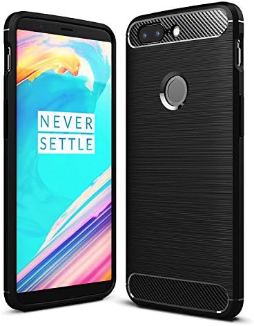 FOSO(TM) OnePlus 5T Case Carbon Fiber Shock Proof Rugged Armor with Metallic Brush Finish Back Cover Case for OnePlus 5T / One Plus 5T / OP5T (Carbon Fibre Black)