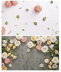 SAVIAURA 1 Sheet 2 in 1 3D Flat Lay Tabletop Double-Sided Photography Backdrop Photo Studio Flatlay Background PVC Wrinkle-Free for Small Product Shoot (Big Rose Flowers Grey Pattern)