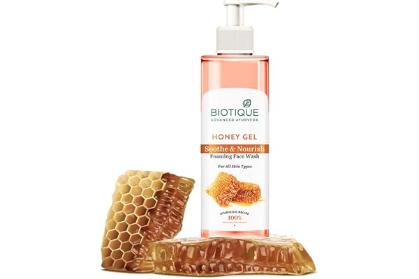 Biotique Honey Gel Soothe & Nourish Foaming Face wash Soap Free Formula Reduce Dryness 100% Botanical Extracts Suitable for All Skin Types 200ml