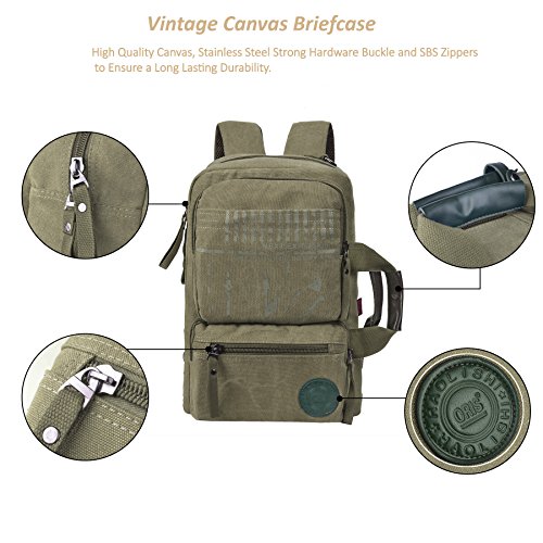 Canvas Rucksäcke, 3-Wege Konvertierbar Rucksack von EKOOS Multifunktional Verformbarer Retro Laptoprucksack Schultasche Reisetasche, Perfekt für Büro, Schule, Reisen und Jeden Tag (Armee-Grün) - 4