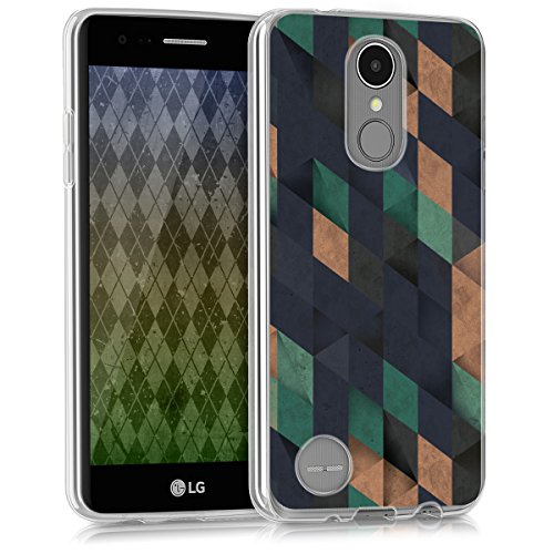 kwmobile Funda para LG K8  2017  - Carcasa de  TPU  para m  vil con dise  o de Mosaico Triangular en Azul Oscuro petr  leo Beige