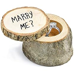 FEIGO Anillos de Boda Caja de madera personalizada inicial carta Anillo de madera Caja para aniversario de ceremonia Regalos