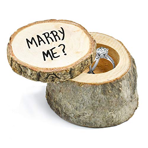 FEIGO Anillos de Boda Caja de madera personalizada inicial carta Anillo de madera Caja para aniversario de ceremonia Regalos