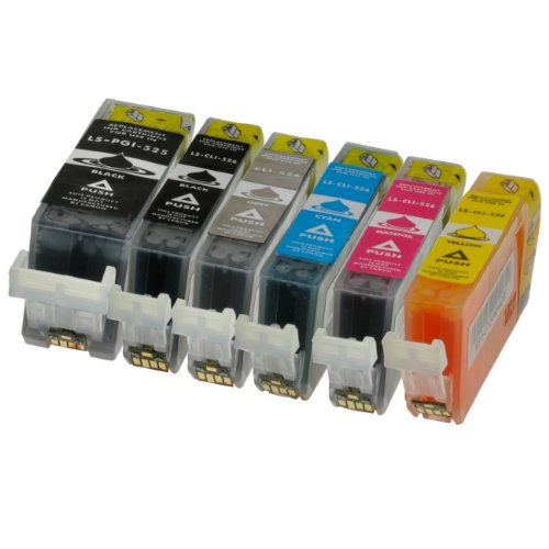 6 Druckerpatronen kompatibel zu PGI-525BK , CLI-526C , -526M, -526Y, -526G, -526BK, PGI525bk
