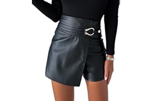 ORANDESIGNE Shorts en Cuir PU pour Femme Sexy Short Simili Cuir Taille Haute Faux Noir Style Décontracté Hotpants Pantalon Court en Cuir Synthétique Streetwear