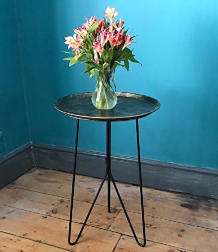Circular metal tray table - high