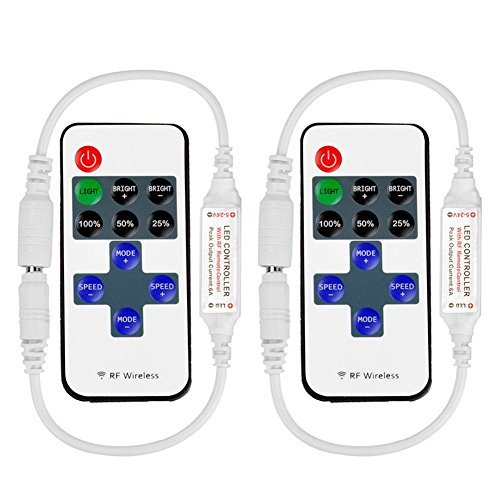 VIPMOON 2 Pack RF Mini contrôleur monochromatique avec télécommande sans fil DC 11 touches pour gradable 3528 5050 LED Strip