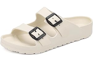 FOINLEDR Women Open Toe Footbed Sandals, Summer Comfortable Soft Slippers, Original Buckle Cozy Slides