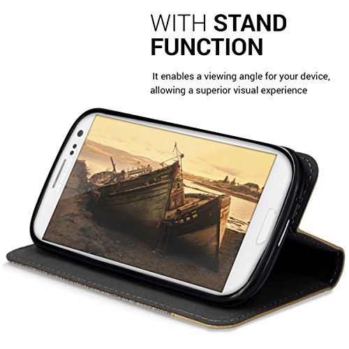 kwmobile Funda para Samsung Galaxy S3   S3 Neo - Carcasa de  Tela  y  Cuero sint  tico  - Case con  Soporte  en  Arena marr  n 