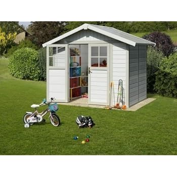 Grosfillex Kunststoff DECO Gartenhaus H11 - graublau/weiß: Amazon.de