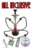 Aladin Origins Shisha Numea, 2-Schlauch-Wasserpfeife im Bundle mit Kohle und Bigg Ice Rockz Grape (Schwarz-Rot)