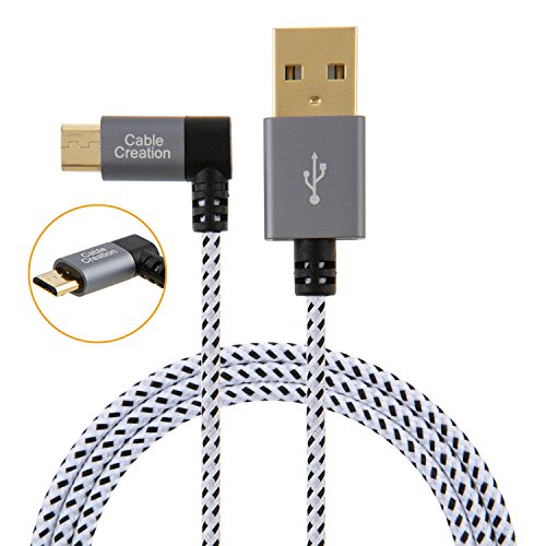 cablecreation Winkel links Micro USB Kabel 2.0 geflochten, kurz USB 2.0 A Stecker an Micro-USB-Stecker mit vergoldeten und Aluminium Fall, 3,2 Ft/1 Meter, Space Grau - 4