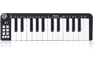 Tastiera MIDI USB Asmuse a 25 tasti, controllore MIDI con tasti sensibili e Bluetooth, comandi assegnabili, pitch e ruote mod (Nero)