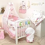 10tlg. Babybettwäsche Set, 135x100cm, 140x70cm, rosa Eule